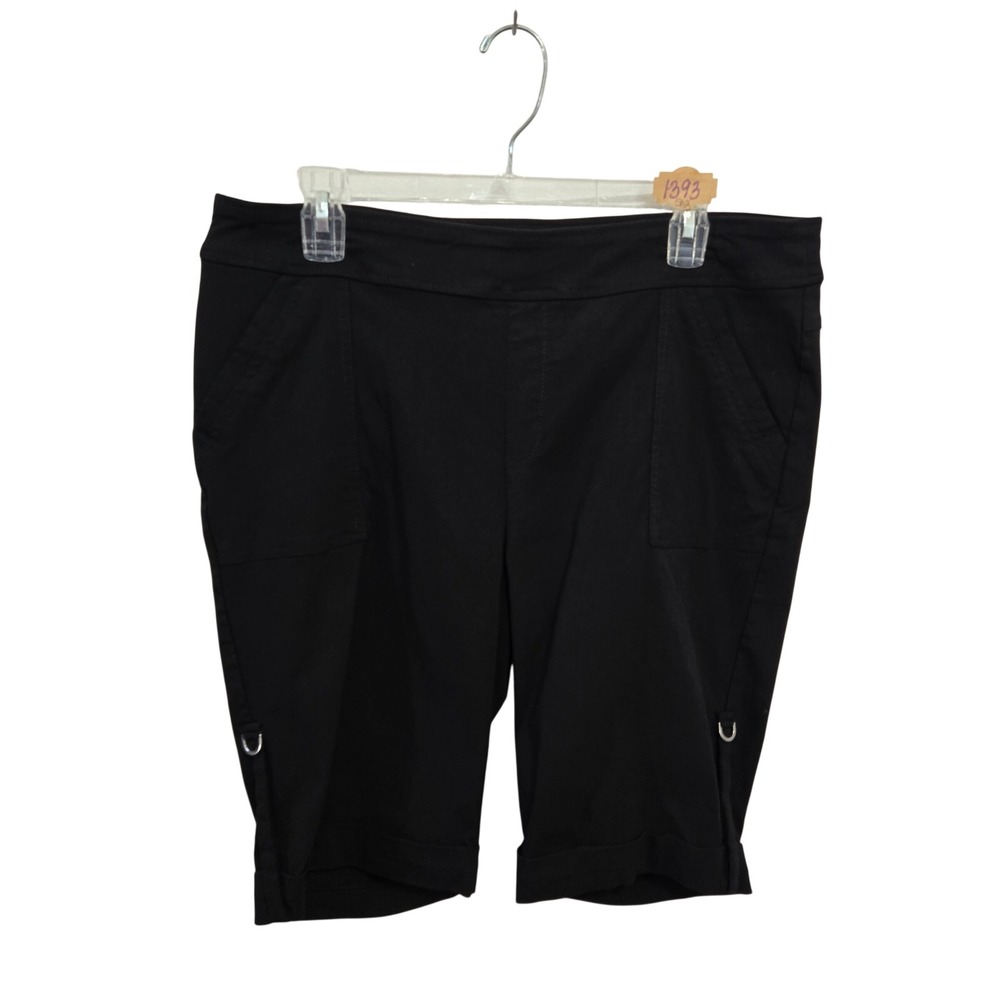 SOHO Apparel Ltd Womens Black Bermuda Shorts Pull On D-Ring Cuffed XL 509126BO
